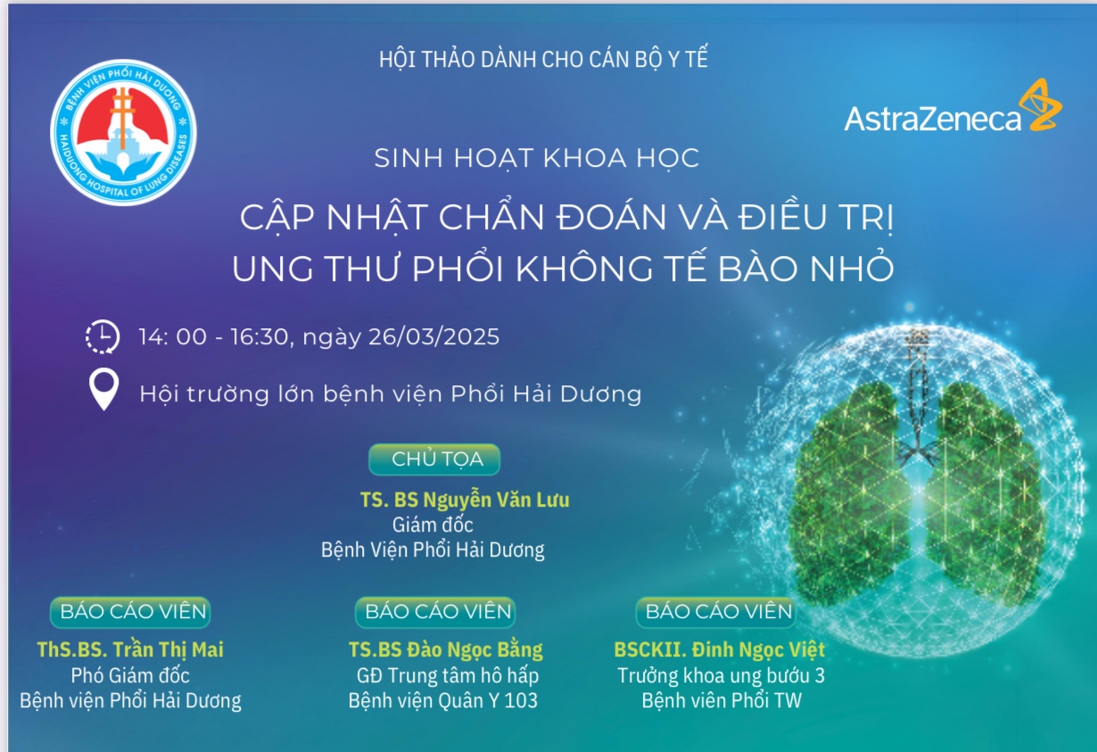 Bệnh viện Phổi Hải Dương tổ chức buổi Hội thảo khoa học “cập nhật chẩn đoán và điều trị ung thư phổi không tế bào nhỏ”.